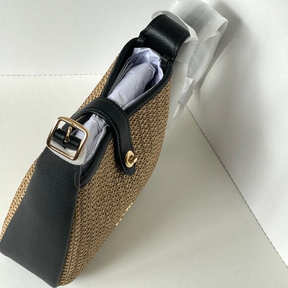 Coach Hadley Mini Crossbody CAL61 Leather Straw Black Shoulder Bag Toast ORGPKG - Picture 8 of 11